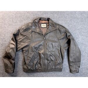 Silton Mens 42 Gray Genuine Leather Bomber Jacket Vintage Zip Up Streetwear Coat